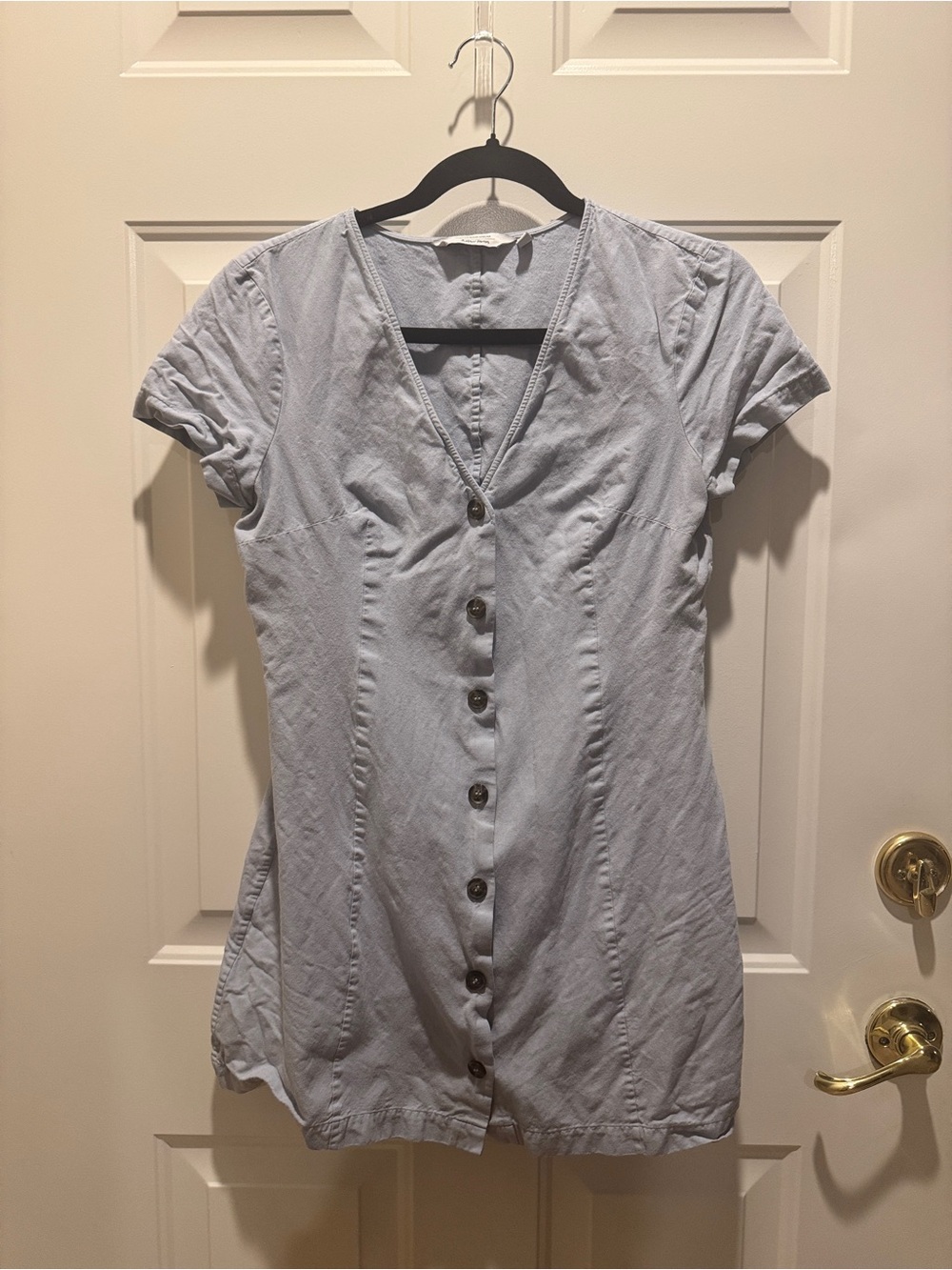 & Other Stories Pale Blue Button-Front Mini Dress